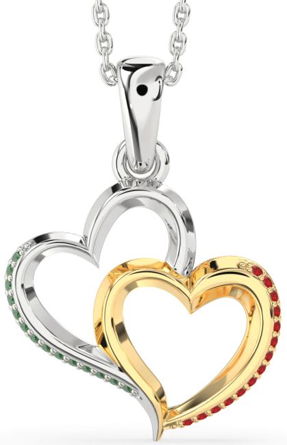 Emerald & Ruby Gold Silver Heart Necklace