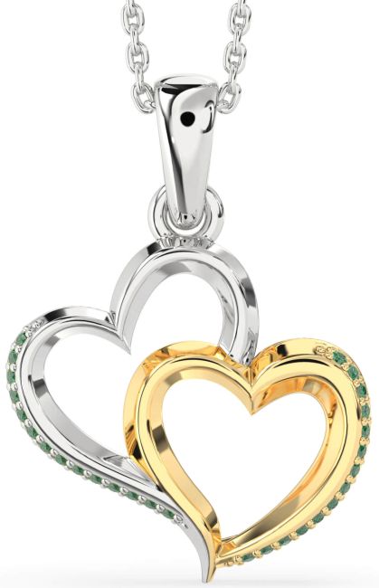 Emerald Gold Silver Heart Necklace