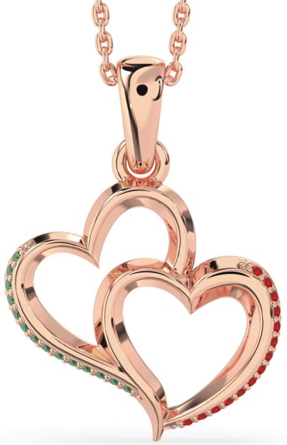 Emerald & Ruby Rose Gold Heart Necklace
