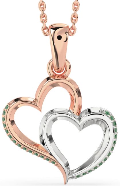 Emerald Rose Gold Silver Heart Necklace