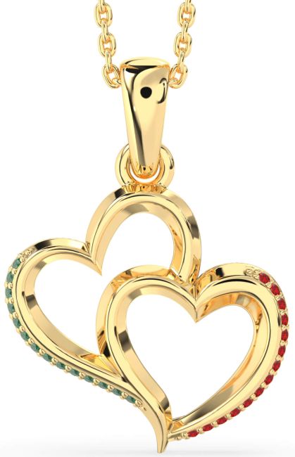 Emerald & Ruby Gold Heart Necklace
