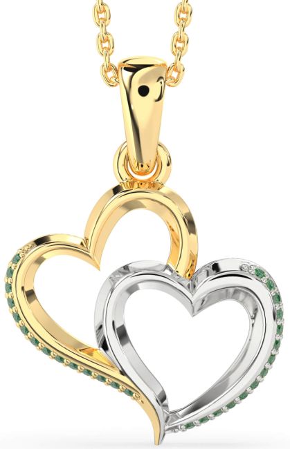 Emerald Gold Silver Heart Necklace