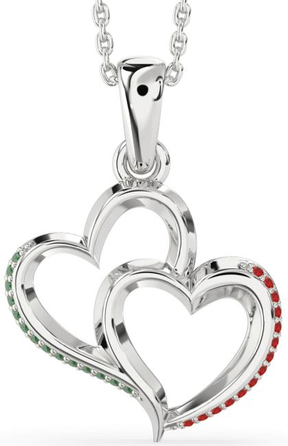Emerald & Ruby Platinum Heart Necklace