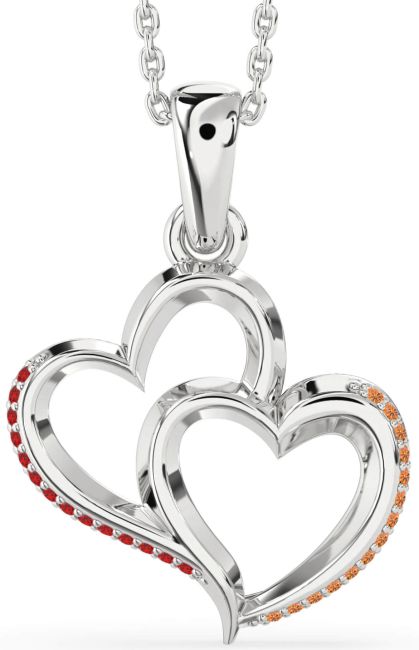 Ruby & Citrine Silver Heart Necklace