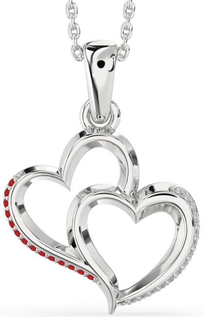 Diamond & Ruby Silver Heart Necklace