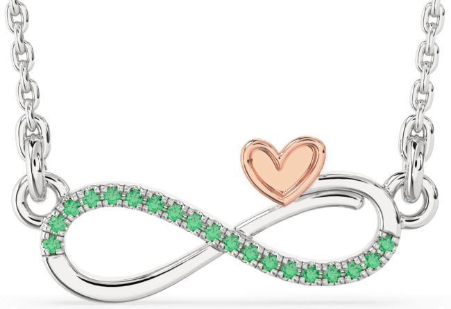 Emerald Rose Gold Silver Infinity Heart Necklace