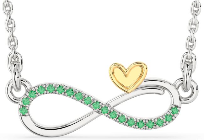 Emerald Gold Silver Infinity Heart Necklace