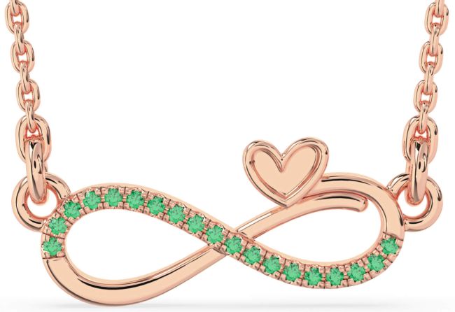Emerald Rose Gold Infinity Heart Necklace