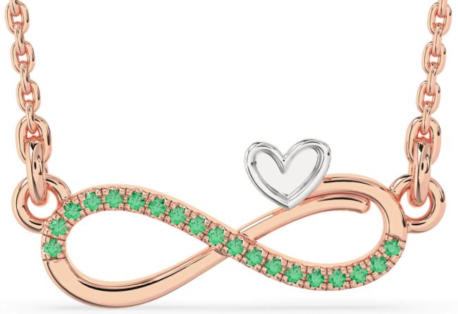 Emerald Rose Gold Silver Infinity Heart Necklace