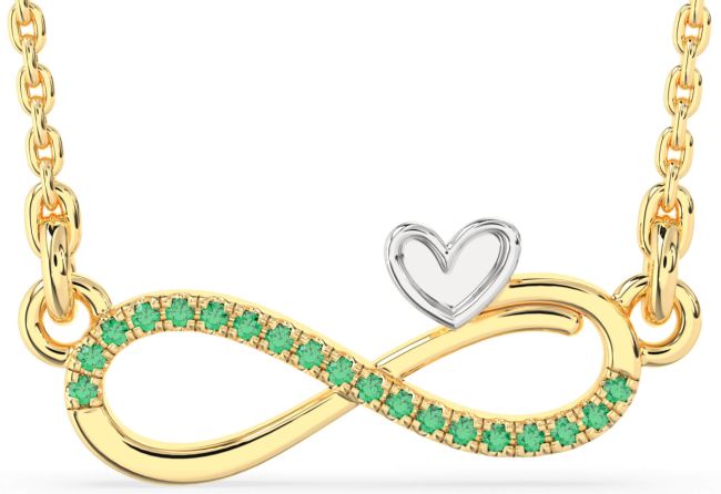 Emerald Gold Silver Infinity Heart Necklace