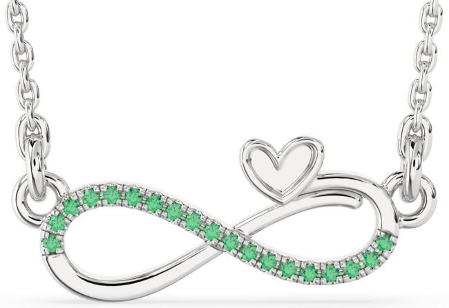 Emerald Silver Infinity Heart Necklace