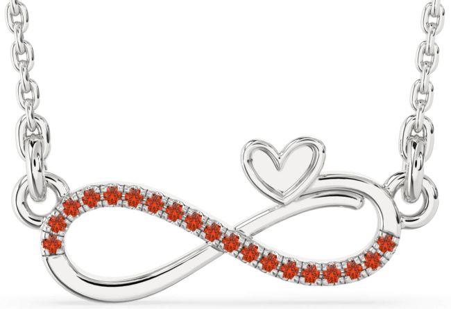 Fire Opal Silver Infinity Heart Necklace