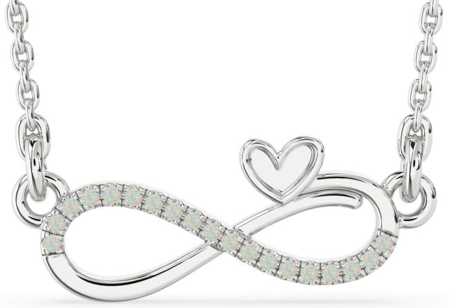 Opal Silver Infinity Heart Necklace