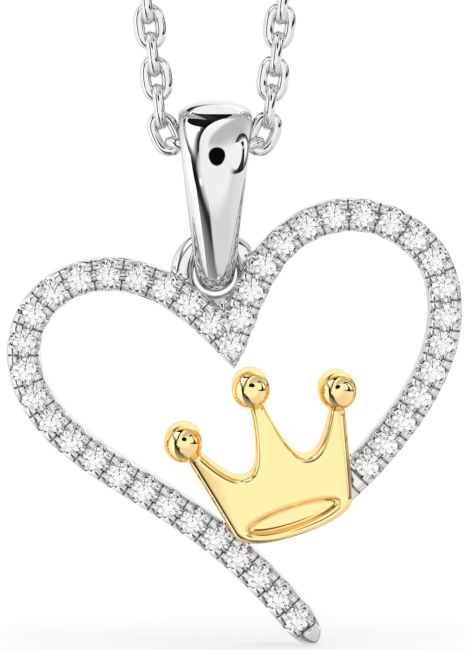 Diamond White Yellow Gold Heart Crown Necklace