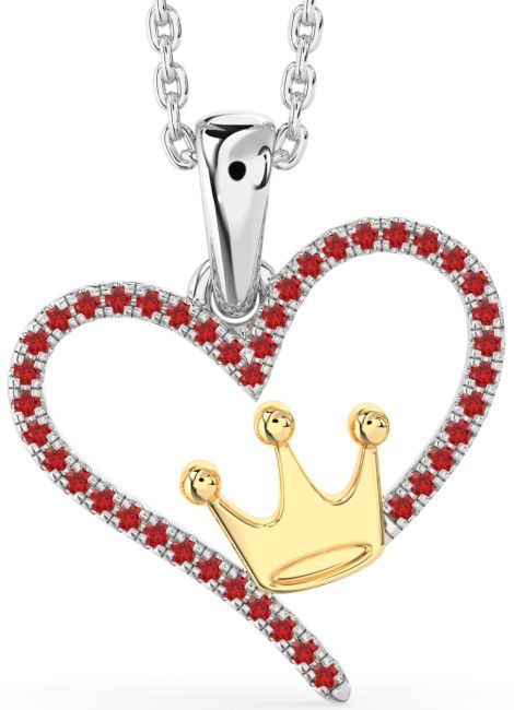 Ruby Gold Silver Heart Crown Necklace