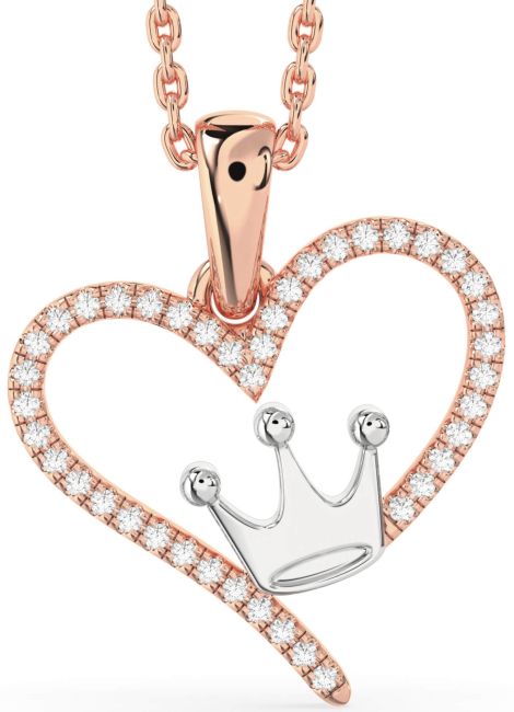 Diamond Rose Gold Silver Heart Crown Necklace