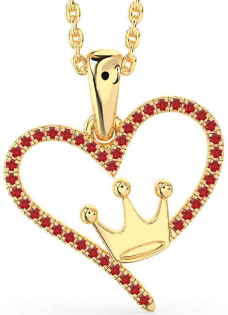 Ruby Gold Heart Crown Necklace