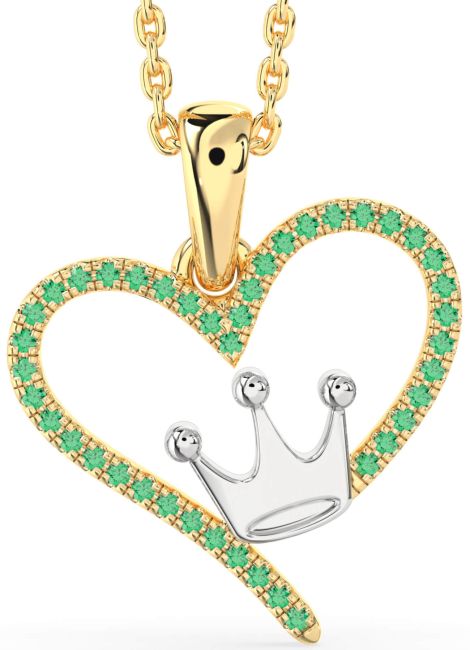 Emerald Gold Silver Heart Crown Necklace