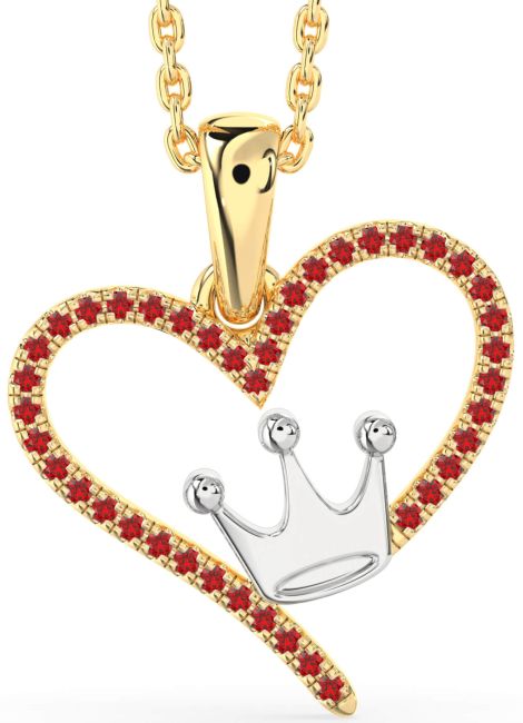 Ruby Gold Silver Heart Crown Necklace