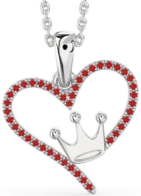 Ruby Silver Heart Crown Necklace