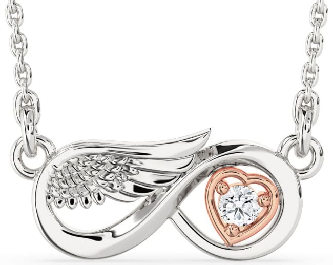 Diamond White Rose Gold Infinity Wings Heart Necklace