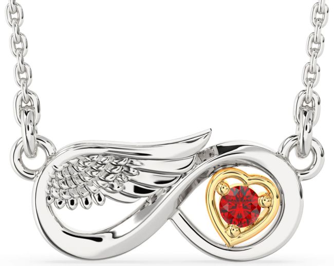 Ruby Gold Silver Infinity Wings Heart Necklace