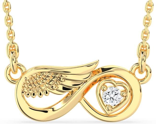 Diamond Gold Silver Infinity Wings Heart Necklace