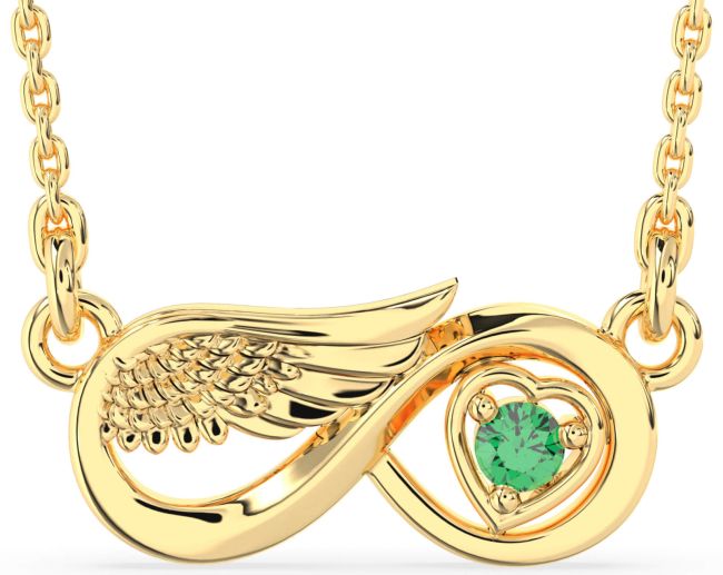 Emerald Gold Infinity Wings Heart Necklace