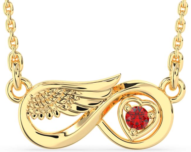 Ruby Gold Infinity Wings Heart Necklace