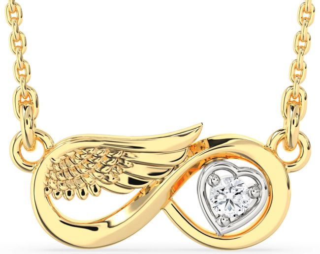 Diamond White Yellow Gold Infinity Wings Heart Necklace
