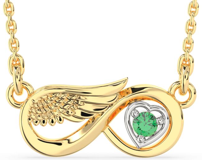 Emerald Gold Silver Infinity Wings Heart Necklace