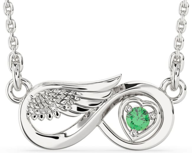Emerald Silver Infinity Wings Heart Necklace