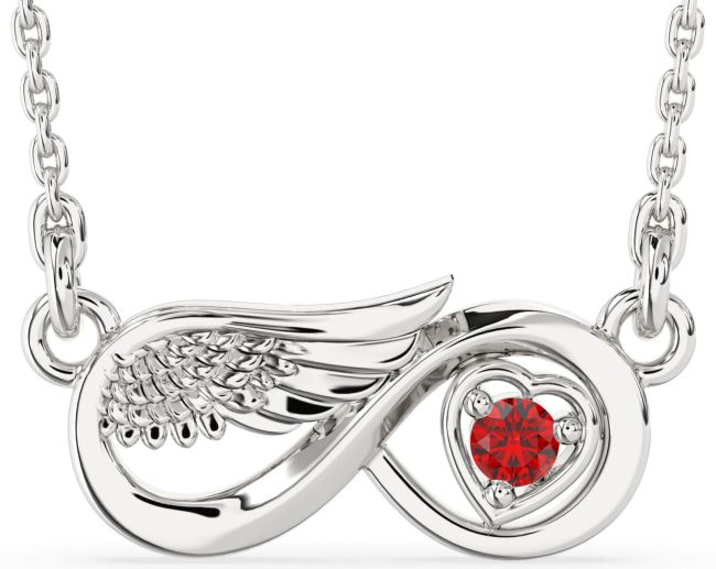 Ruby Silver Infinity Wings Heart Necklace