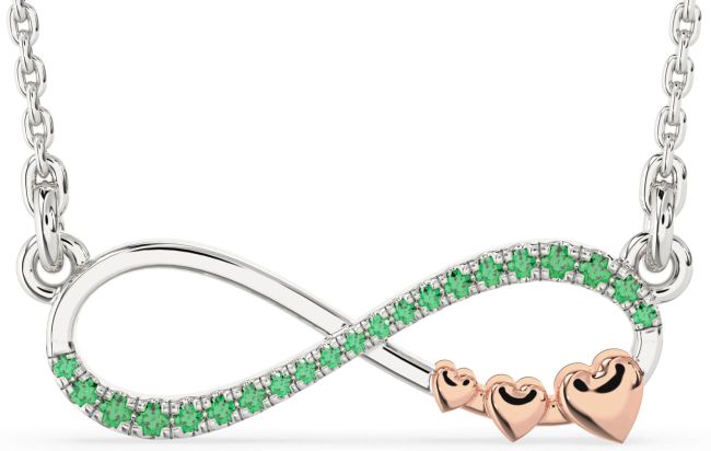 Large Emerald Rose Gold Silver Infinity Heart Necklace