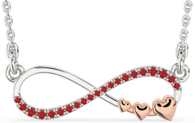 Large Ruby Rose Gold Silver Infinity Heart Necklace
