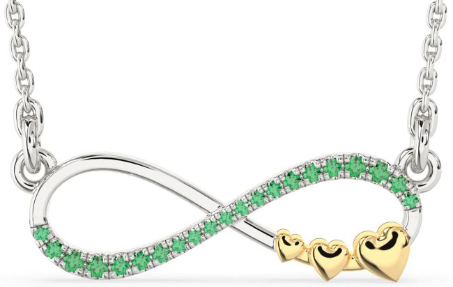 Large Emerald Gold Silver Infinity Heart Necklace