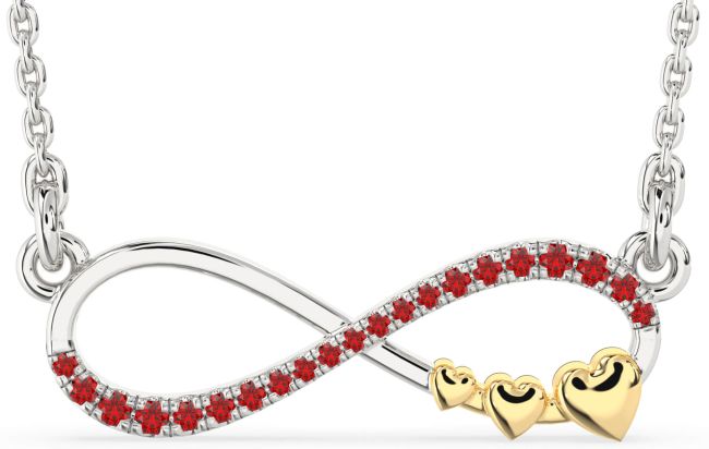 Large Ruby Gold Silver Infinity Heart Necklace
