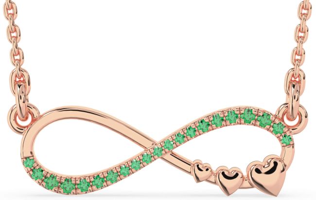 Large Emerald Rose Gold Infinity Heart Necklace