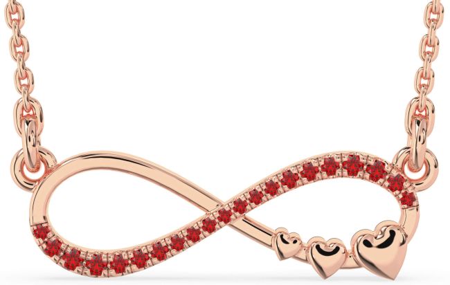Large Ruby Rose Gold Infinity Heart Necklace