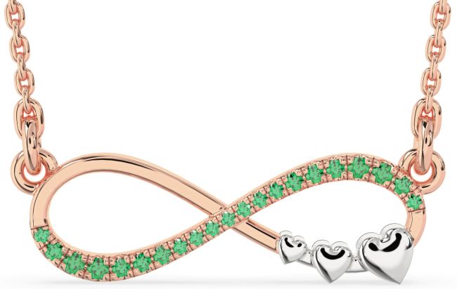 Large Emerald Rose Gold Silver Infinity Heart Necklace