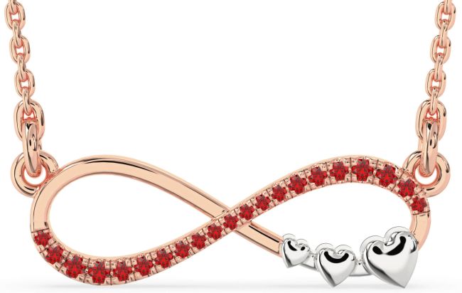 Large Ruby Rose Gold Silver Infinity Heart Necklace