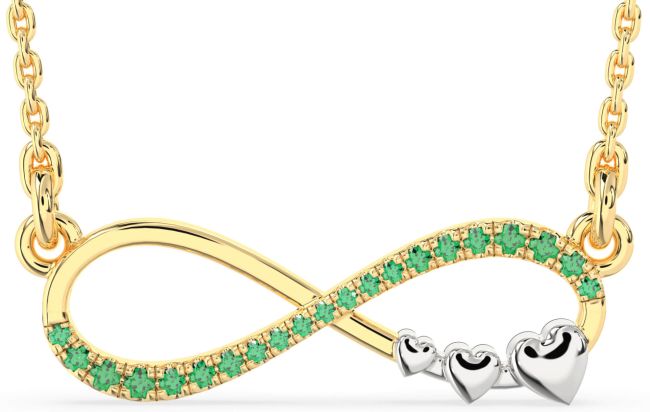 Large Emerald Gold Silver Infinity Heart Necklace