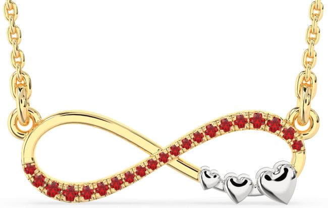 Large Ruby Gold Silver Infinity Heart Necklace
