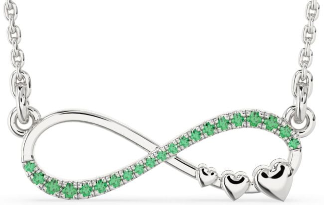 Large Emerald Silver Infinity Heart Necklace