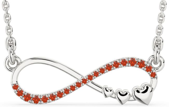 Large Fire Opal Silver Infinity Heart Necklace