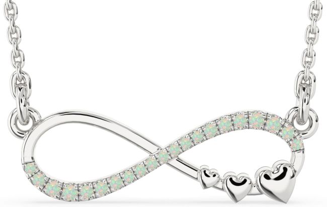 Large Opal Silver Infinity Heart Necklace
