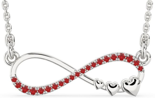 Large Ruby Silver Infinity Heart Necklace