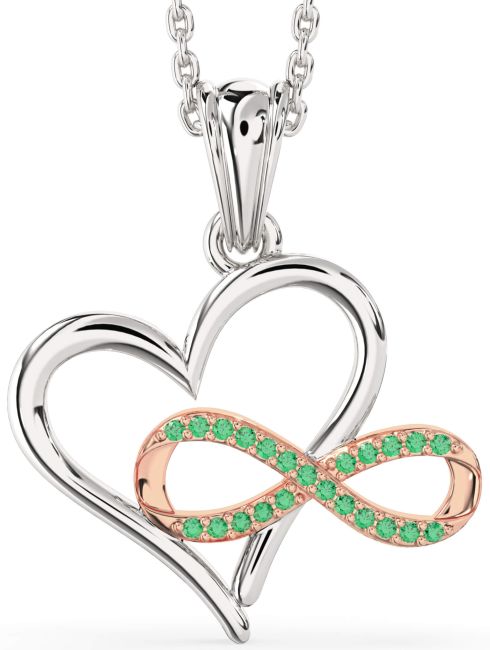 Emerald Rose Gold Silver Heart Infinity Necklace