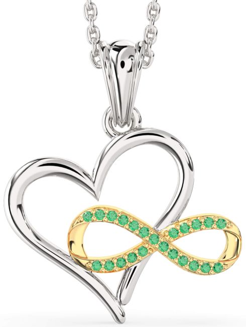 Emerald Gold Silver Heart Infinity Necklace
