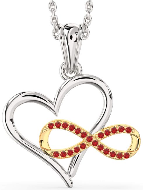 Ruby Gold Silver Heart Infinity Necklace